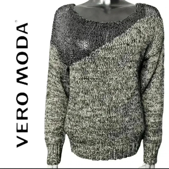 Vero Moda Multi Tone Grey Sweater Round Neck Size Medium - Picture 1 of 4